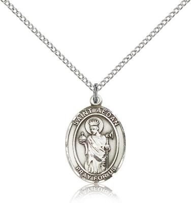 Sterling Silver St. Aedan of Ferns Pendant, Sterling Silver Lite Curb Chain, Medium Size Catholic Medal, 3/4" x 1/2"