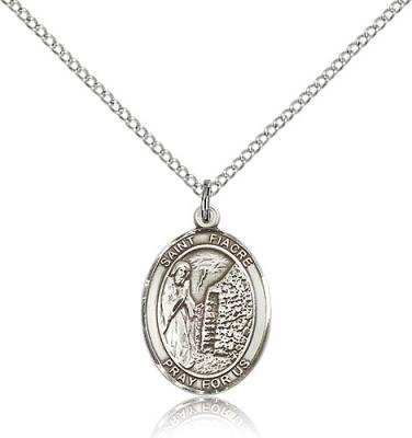 Sterling Silver St. Fiacre Pendant, Sterling Silver Lite Curb Chain, Medium Size Catholic Medal, 3/4" x 1/2"