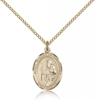 Gold Filled St. Joseph of Arimathea Pendant, Gold Filled Lite Curb Chain, Medium Size Catholic Medal, 3/4" x 1/2"