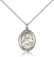 Sterling Silver St. Pius X Pendant, Sterling Silver Lite Curb Chain, Medium Size Catholic Medal, 3/4" x 1/2"