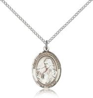 Sterling Silver St. Finnian of Clonard Pendant, Sterling Silver Lite Curb Chain, Medium Size Catholic Medal, 3/4" x 1/2"