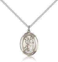 Sterling Silver St. Roch Pendant, Sterling Silver Lite Curb Chain, Medium Size Catholic Medal, 3/4" x 1/2"