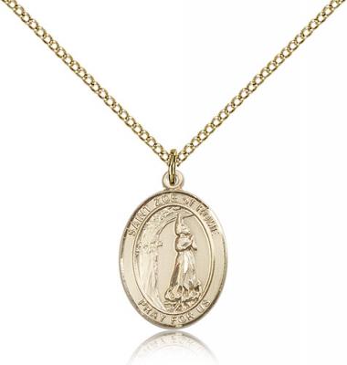 Gold Filled St. Zoe of Rome Pendant, Gold Filled Lite Curb Chain, Medium Size Catholic Medal, 3/4" x 1/2"
