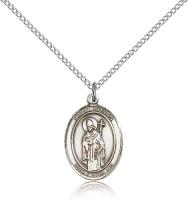 Sterling Silver St. Ronan Pendant, Sterling Silver Lite Curb Chain, Medium Size Catholic Medal, 3/4" x 1/2"