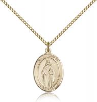 Gold Filled St. Odilia Pendant, Gold Filled Lite Curb Chain, Medium Size Catholic Medal, 3/4" x 1/2"
