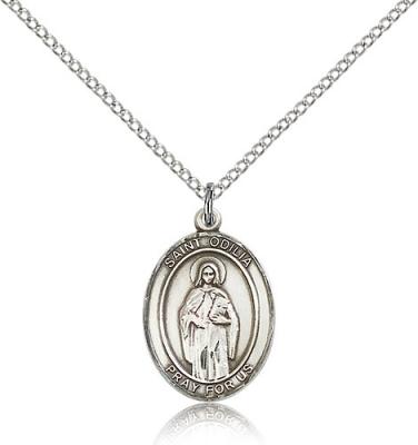 Sterling Silver St. Odilia Pendant, Sterling Silver Lite Curb Chain, Medium Size Catholic Medal, 3/4" x 1/2"