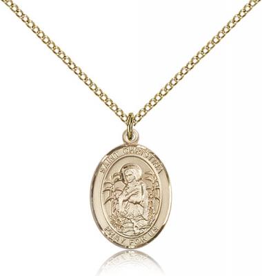 Gold Filled St. Christina the Astonishing Pendant, Gold Filled Lite Curb Chain, Medium Size Catholic Medal, 3/4" x 1/2"