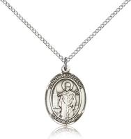 Sterling Silver St. Wolfgang Pendant, Sterling Silver Lite Curb Chain, Medium Size Catholic Medal, 3/4" x 1/2"