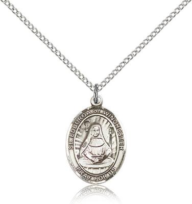 Sterling Silver St. Edburga of Winchester Pendant, Sterling Silver Lite Curb Chain, Medium Size Catholic Medal, 3/4" x 1/2"