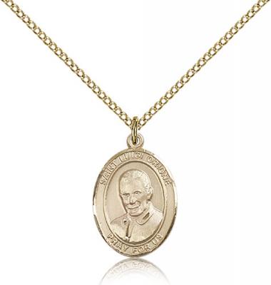 Gold Filled St. Luigi Orione Pendant, Gold Filled Lite Curb Chain, Medium Size Catholic Medal, 3/4" x 1/2"