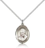 Sterling Silver St. Luigi Orione Pendant, Sterling Silver Lite Curb Chain, Medium Size Catholic Medal, 3/4" x 1/2"