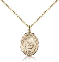 Gold Filled St. Hannibal Pendant, Gold Filled Lite Curb Chain, Medium Size Catholic Medal, 3/4" x 1/2"