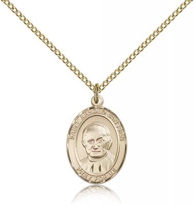 Gold Filled St. Arnold Janssen Pendant, Gold Filled Lite Curb Chain, Medium Size Catholic Medal, 3/4" x 1/2"