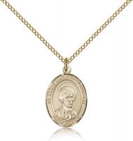 Gold Filled St. Louis Marie De Montfort Pendant, Gold Filled Lite Curb Chain, Medium Size Catholic Medal, 3/4" x 1/2"