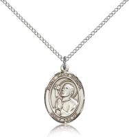 Sterling Silver St. Rene Goupil Pendant, Sterling Silver Lite Curb Chain, Medium Size Catholic Medal, 3/4" x 1/2"