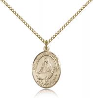Gold Filled St. Catherine of Sweden Pendant, Gold Filled Lite Curb Chain, Medium Size Catholic Medal, 3/4" x 1/2"