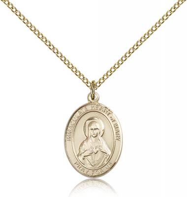Gold Filled Immaculate Heart of Mary Pendant, Gold Filled Lite Curb Chain, Medium Size Catholic Medal, 3/4" x 1/2"