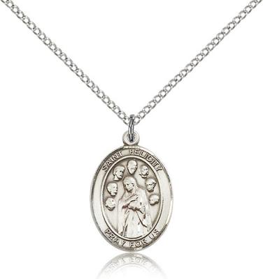 Sterling Silver St. Felicity Pendant, Sterling Silver Lite Curb Chain, Medium Size Catholic Medal, 3/4" x 1/2"