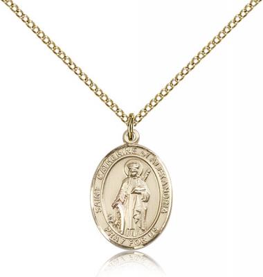 Gold Filled St. Catherine of Alexandria Pendant, Gold Filled Lite Curb Chain, Medium Size Catholic Medal, 3/4" x 1/2"