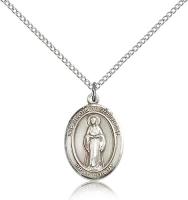 Sterling Silver Virgin of the Globe Pendant, Sterling Silver Lite Curb Chain, Medium Size Catholic Medal, 3/4" x 1/2"