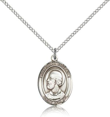 Sterling Silver Pope Saint Eugene I Pendant, Sterling Silver Lite Curb Chain, Medium Size Catholic Medal, 3/4" x 1/2"