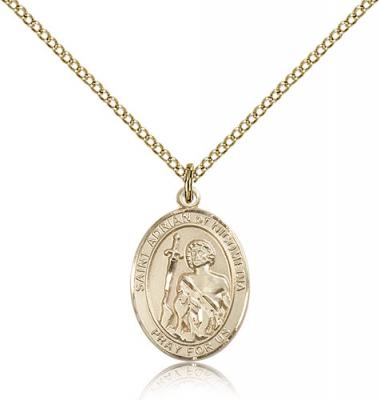 Gold Filled St. Adrian of Nicomedia Pendant, Gold Filled Lite Curb Chain, Medium Size Catholic Medal, 3/4" x 1/2"