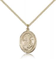 Gold Filled St. Catherine of Bologna Pendant, Gold Filled Lite Curb Chain, Medium Size Catholic Medal, 3/4" x 1/2"