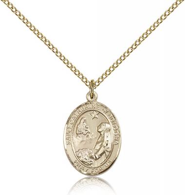 Gold Filled St. Catherine of Bologna Pendant, Gold Filled Lite Curb Chain, Medium Size Catholic Medal, 3/4" x 1/2"