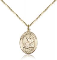Gold Filled St. John Licci Pendant, Gold Filled Lite Curb Chain, Medium Size Catholic Medal, 3/4" x 1/2"