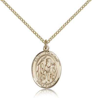 Gold Filled St. Polycarp of Smyrna Pendant, Gold Filled Lite Curb Chain, Medium Size Catholic Medal, 3/4" x 1/2"