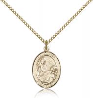 Gold Filled St. Fina Pendant, Gold Filled Lite Curb Chain, Medium Size Catholic Medal, 3/4" x 1/2"