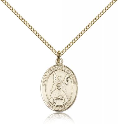 Gold Filled St. Frances Of Rome Pendant, GF Lite Curb Chain, Medium Size Catholic Medal, 3/4" x 1/2"