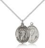Sterling Silver Divine Mercy Pendant, SS Lite Curb Chain, Medium Size Catholic Medal, 3/4" x 1/2"