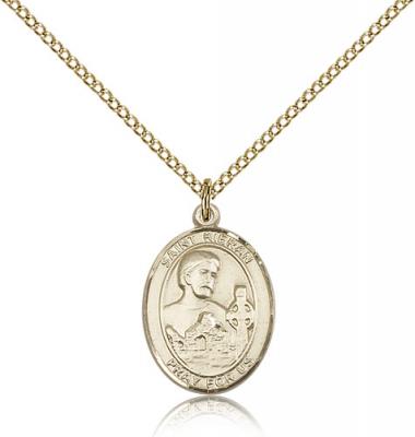 Gold Filled St. Kieran Pendant, GF Lite Curb Chain, Medium Size Catholic Medal, 3/4" x 1/2"