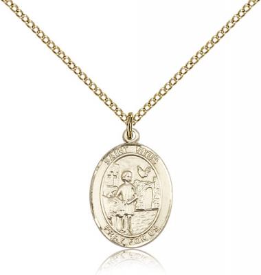 Gold Filled St. Vitus Pendant, GF Lite Curb Chain, Medium Size Catholic Medal, 3/4" x 1/2"