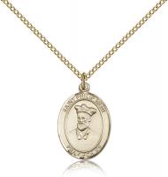 Gold Filled St. Philip Neri Pendant, GF Lite Curb Chain, Medium Size Catholic Medal, 3/4" x 1/2"