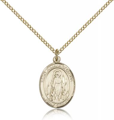 Gold Filled St. Juliana Pendant, GF Lite Curb Chain, Medium Size Catholic Medal, 3/4" x 1/2"