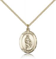 Gold Filled St. Anne Pendant, GF Lite Curb Chain, Medium Size Catholic Medal, 3/4" x 1/2"
