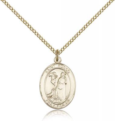 Gold Filled St. Rocco Pendant, GF Lite Curb Chain, Medium Size Catholic Medal, 3/4" x 1/2"