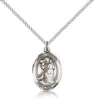 Sterling Silver St. Rocco Pendant, SS Lite Curb Chain, Medium Size Catholic Medal, 3/4" x 1/2"