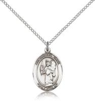Sterling Silver St. Uriel Pendant, SS Lite Curb Chain, Medium Size Catholic Medal, 3/4" x 1/2"
