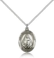 Sterling Silver St. Theodore Guerin Pendant, SS Lite Curb Chain, Medium Size Catholic Medal, 3/4" x 1/2"
