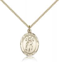 Gold Filled St. Ivo Pendant, GF Lite Curb Chain, Medium Size Catholic Medal, 3/4" x 1/2"