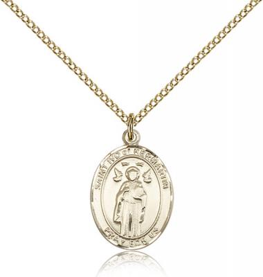 Gold Filled St. Ivo Pendant, GF Lite Curb Chain, Medium Size Catholic Medal, 3/4" x 1/2"