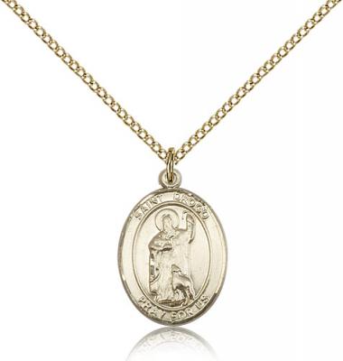 Gold Filled St. Drogo Pendant, GF Lite Curb Chain, Medium Size Catholic Medal, 3/4" x 1/2"