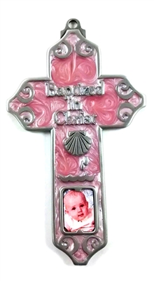 5" Pewter Baptism Girl Cross with Photo JC-3210-E