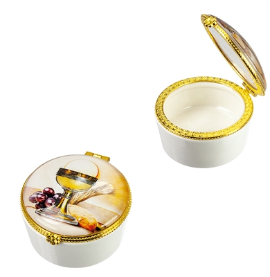 First Communion Porcelain Rosary Box with Glass 5991