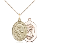 Gold Filled St. Christopher/Basketball Pendant, GF Lite Curb Chain, Medium Size Catholic Medal, 3/4" x 1/2"