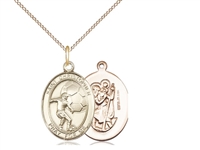 Gold Filled St. Christopher/Soccer Pendant, GF Lite Curb Chain, Medium Size Catholic Medal, 3/4" x 1/2"