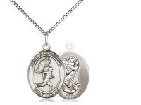 Sterling Silver St. Christopher/Track&Field Men Pe, Sterling Silver Lite Curb Chain, Medium Size Catholic Medal, 3/4" x 1/2"